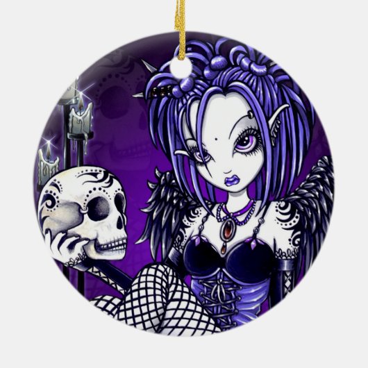 "Gabriella"のゴシック様式スカルの天使のオーナメント セラミックオーナメント (裏面)