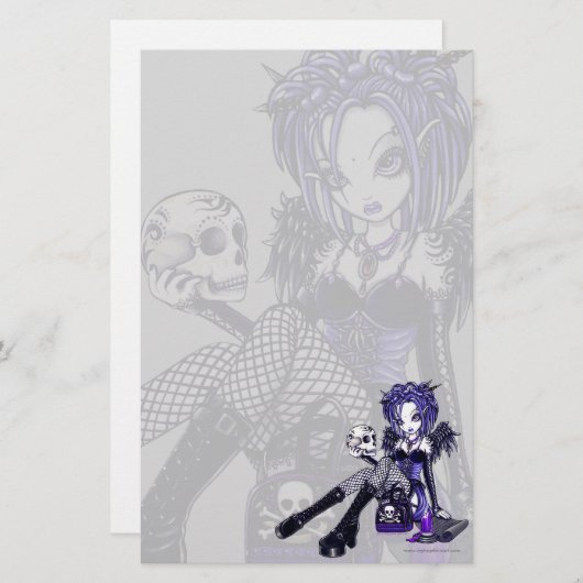 "Gabriella"のゴシック様式青いスカルの天使の芸術の文房具 便箋 (正面/裏面)