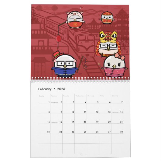 Gacha Chicken_ カレンダー (2月 2026)