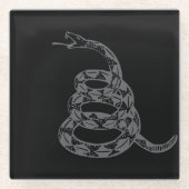 Gadsdenフラグ Don't Tread on Me グレー ガラスコースター (正面)