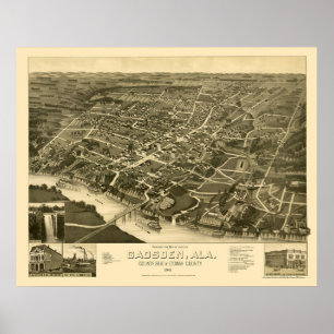 Gadsden, ALパノラママップ – 1887 ポスター