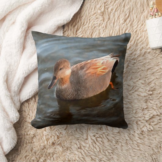 Gadwall Duck Drake on the Lake クッション (ブランケット)