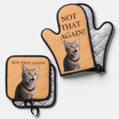 Gagおもしろいギフトパーソナライズキャットフォト編集文字 鍋つかみ&鍋敷きセット (正面/裏面)