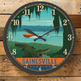 Gainesville Florida Alligator Vintage Travel Poste ラージ壁時計