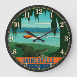 Gainesville Florida Alligator Vintage Travel Poste ラージ壁時計