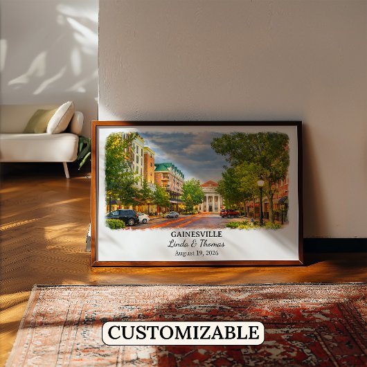 Gainesville Florida Poster, Watercolor, Custom ポスター
