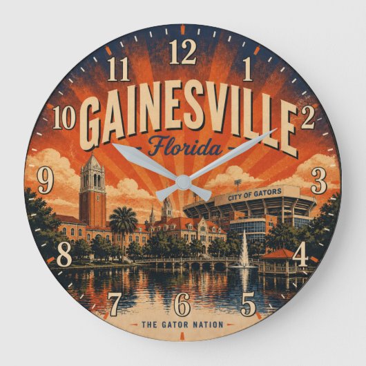 Gainesville Florida Sunshine State College Town  ラージ壁時計 (正面)
