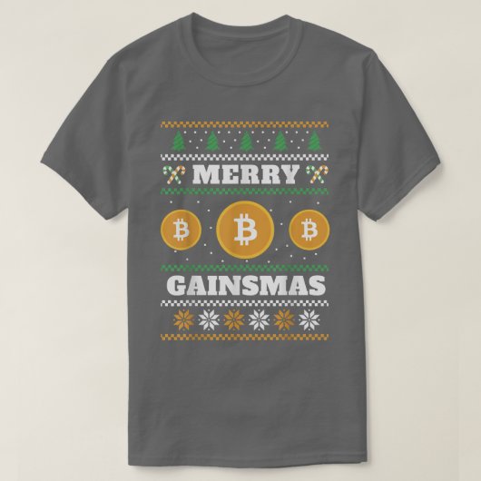 Gainsmas Bitcoinメリー醜いクリスマスセーター Tシャツ (デザイン正面)