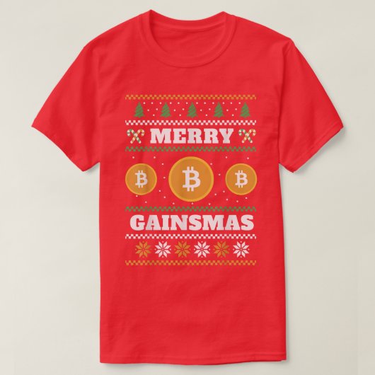 Gainsmas Bitcoinメリー醜いクリスマスセーター Tシャツ (デザイン正面)