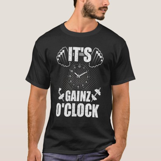Gainz Oclockボディビル重量挙げ作業 Tシャツ (正面)
