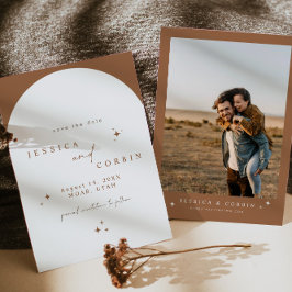 GALAバーンオレンジボホアーチスター日付を保存 招待状