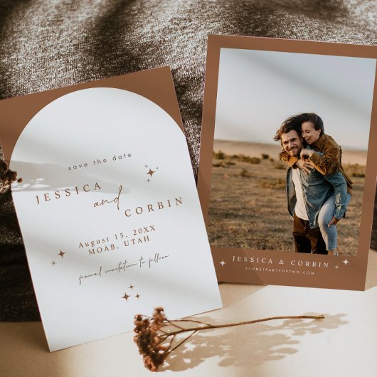 GALAバーンオレンジボホアーチスター日付を保存 招待状