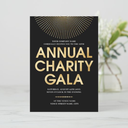 Gala エレガント企業のフォト黒フェイク金ゴールド 招待状 (スタンド正面)