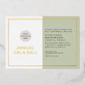 GALA BALL社のロゴフォーマルエコセージ緑金ゴールド 箔招待状 (正面)