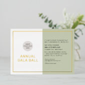 GALA BALL社のロゴフォーマルエコセージ緑金ゴールド 箔招待状 (立ち正面)