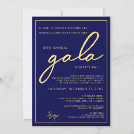Gala Event Charity Fundraiser Elegant Blue Gold 招待状