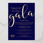 Gala Event Charity Fundraiser Elegant Blue Gold 箔招待状 (正面)