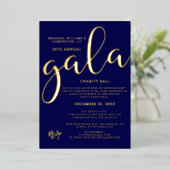 Gala Event Charity Fundraiser Elegant Blue Gold 箔招待状 (立ち正面)