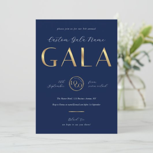 Gala Night Navy & Gold Logo Business Fundraiser 招待状 (スタンド正面)