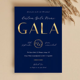 Gala Night Navy & Gold Logo Business Fundraiser 招待状