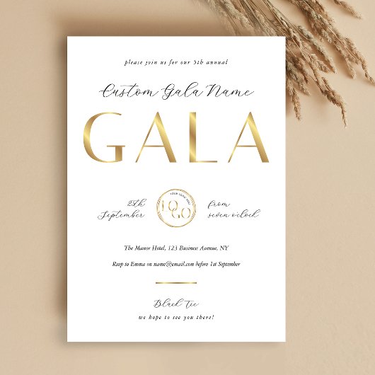 Gala Night White & Gold Logo Business Fundraiser 招待状