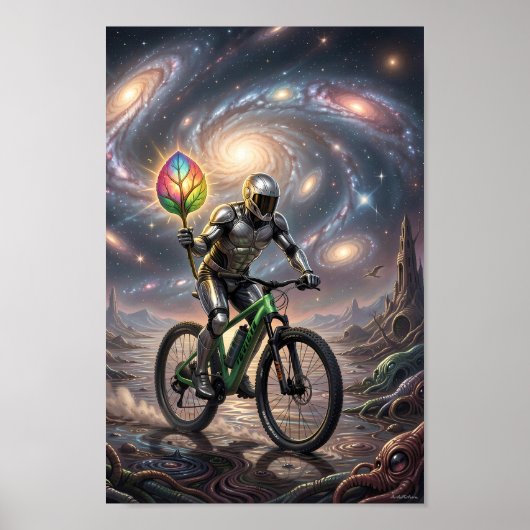 Galactic Cyclist with Luminous Leaf Poster ポスター (正面)