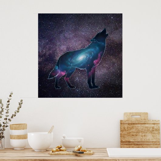 Galactic Howling Wolf Silhouette ポスター (キッチン)