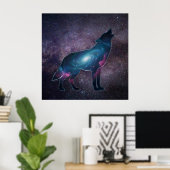 Galactic Howling Wolf Silhouette ポスター (ホームオフィス)