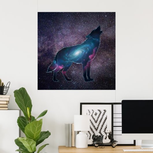 Galactic Howling Wolf Silhouette ポスター (ホームオフィス)