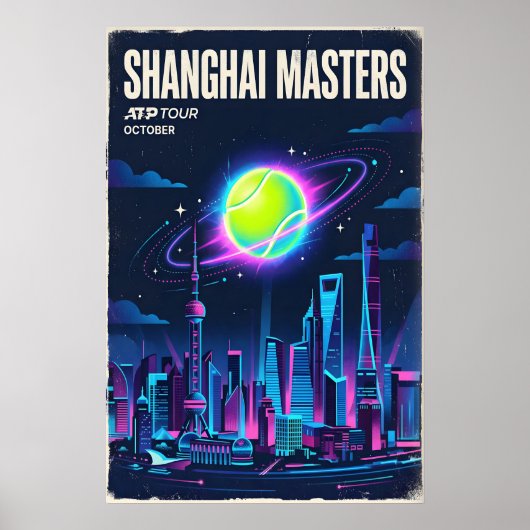 Galactic Smash Tennis Print, Neon Retro Sci-Fi ポスター (正面)