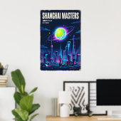 Galactic Smash Tennis Print, Neon Retro Sci-Fi ポスター (ホームオフィス)