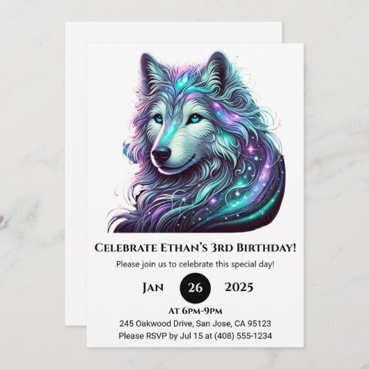 Galactic Spirit Wolf Birthday 招待状 (正面/裏面)