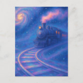 Galactic Train Track - Pastel Style Fantasy Art ポストカード (正面)