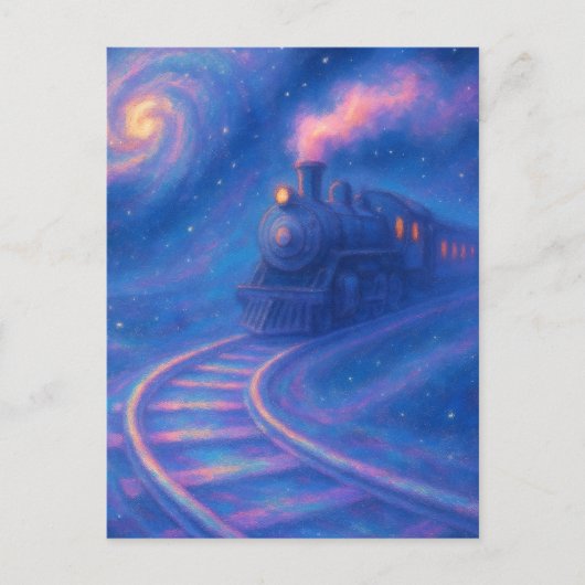Galactic Train Track - Pastel Style Fantasy Art ポストカード (正面)