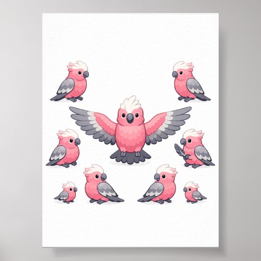 Galah Cockatoo Pattern Pink Parrot Funny Bird ポスター (正面)