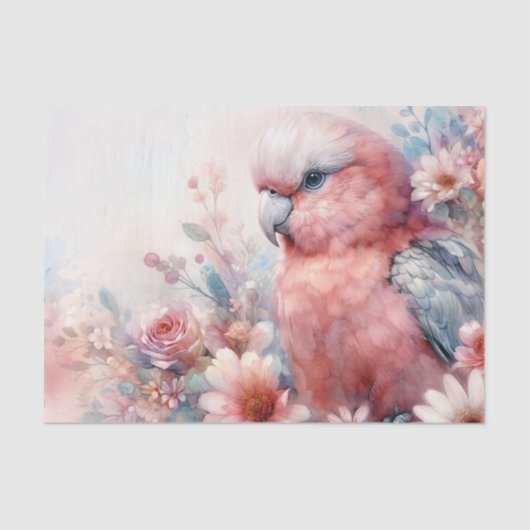 Galah Cockatoo Pink Floral Art 薄葉紙 (正面)