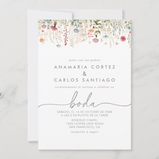 Galant Wildflower Spanish Front & Back Wedding 招待状 (正面)