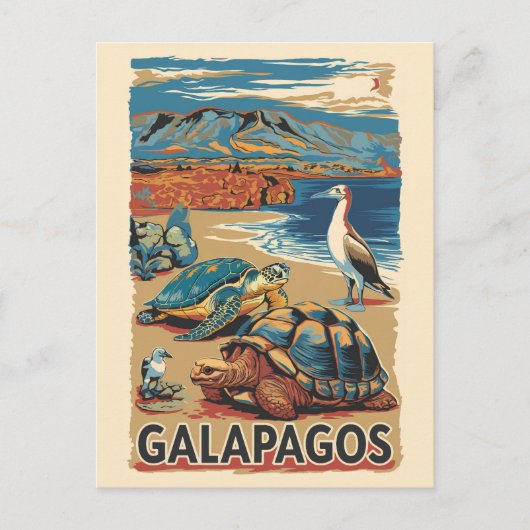 Galapagos Animals Travel Art Vintage ポストカード (正面)