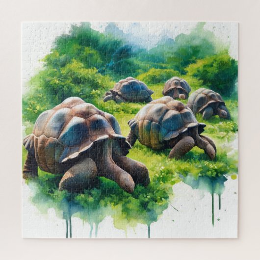 Galapagos Tortoises Grazing REF195 - Watercolor ジグソーパズル (縦)