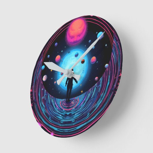 Galaxy Aesthetic Wall Clock – Outer Space Room Déc ラウンド壁時計 (傾斜)