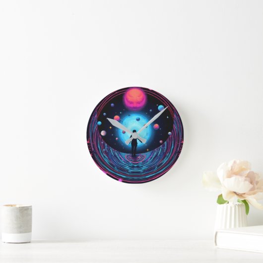Galaxy Aesthetic Wall Clock – Outer Space Room Déc ラウンド壁時計 (ホーム)