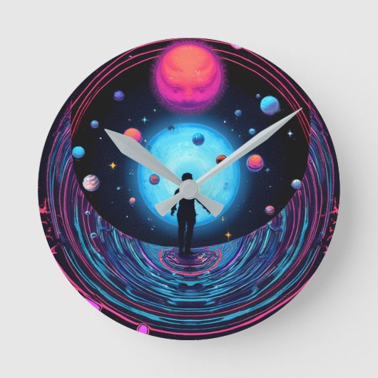 Galaxy Aesthetic Wall Clock – Outer Space Room Déc ラウンド壁時計 (正面)