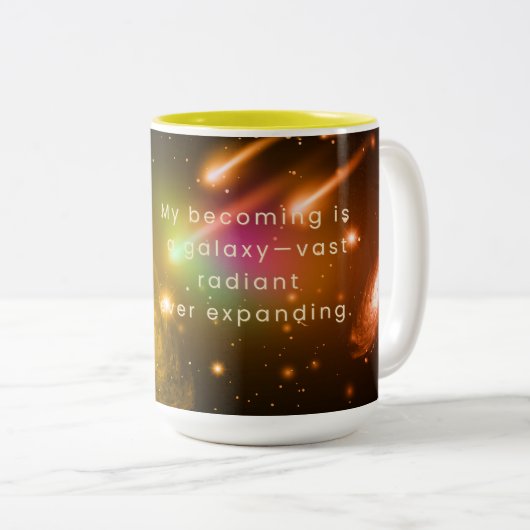 Galaxy Affirmation Mug – Radiant & Ever Expanding ツートーンマグカップ (正面右)