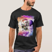 Galaxy Astronaut Cat Riding Rainbow Shark Unicorn Tシャツ (正面)