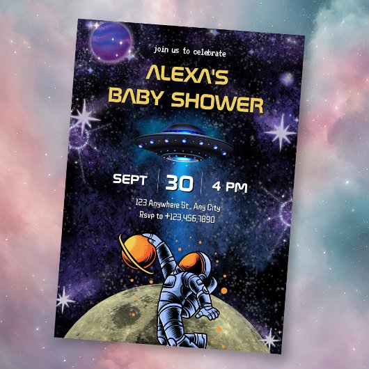 Galaxy Astronaut moon baby shower 招待状