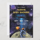 Galaxy Astronaut moon baby shower 招待状 (正面)