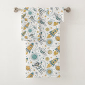 Galaxy Bath Towel Rockets & Planets in Soft Hues バスタオルセット (インサイチュ)