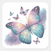 Galaxy Butterfly with Pastel Celestial Wings  スクエアシール (正面)