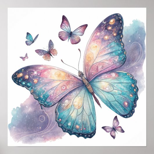 Galaxy Butterfly with Pastel Celestial Wings  ポスター (正面)