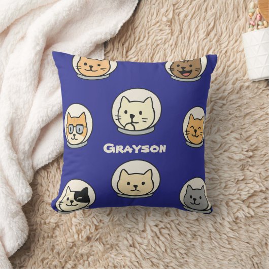 Galaxy Cat Head Pillow With Name For Cat Lovers クッション (ブランケット)